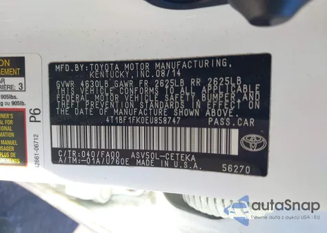 2014 Toyota Camry L from USA, damaged, VIN 4T1BF1FK0EU858747